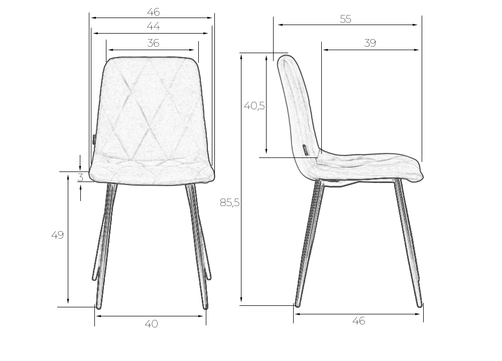 Стул обеденный DOBRIN CHILLY ROMBO, Светло-серый Simple 29, основание черный