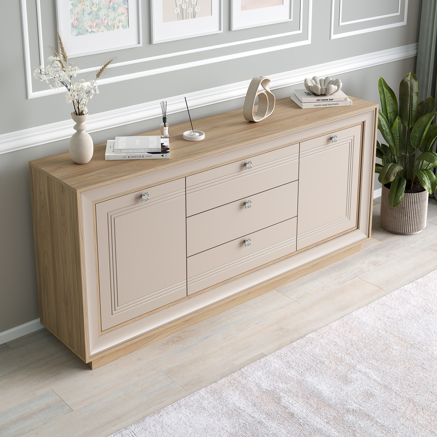 Комодино 1800 (вяз швейцарский светлый, газания матовая) «Прато» Кураж