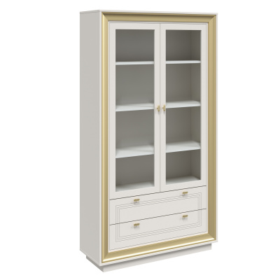 Шкаф-витрина 2-х дверная (зефир, миндаль/золото) «Прато» Кураж