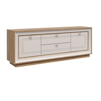 Тумба под ТВ 1800 (вяз швейцарский светлый, газания матовая) «Прато» Кураж