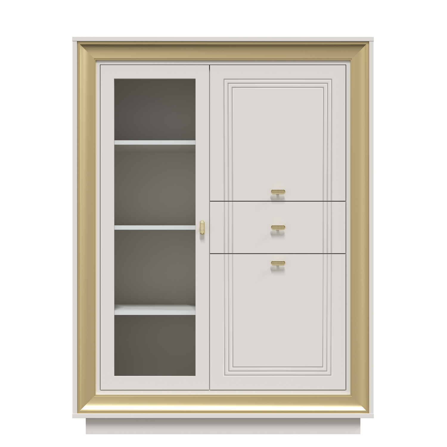 Шкаф низкий 1 стеклодверь (зефир, миндаль и золото) «Прато» Кураж