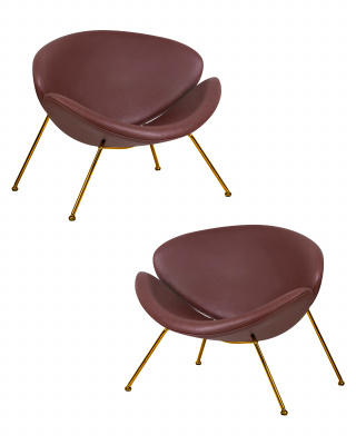 Набор 2 шт Кресло дизайнерское DOBRIN EMILY, коричневый винил YP5, золотое основание