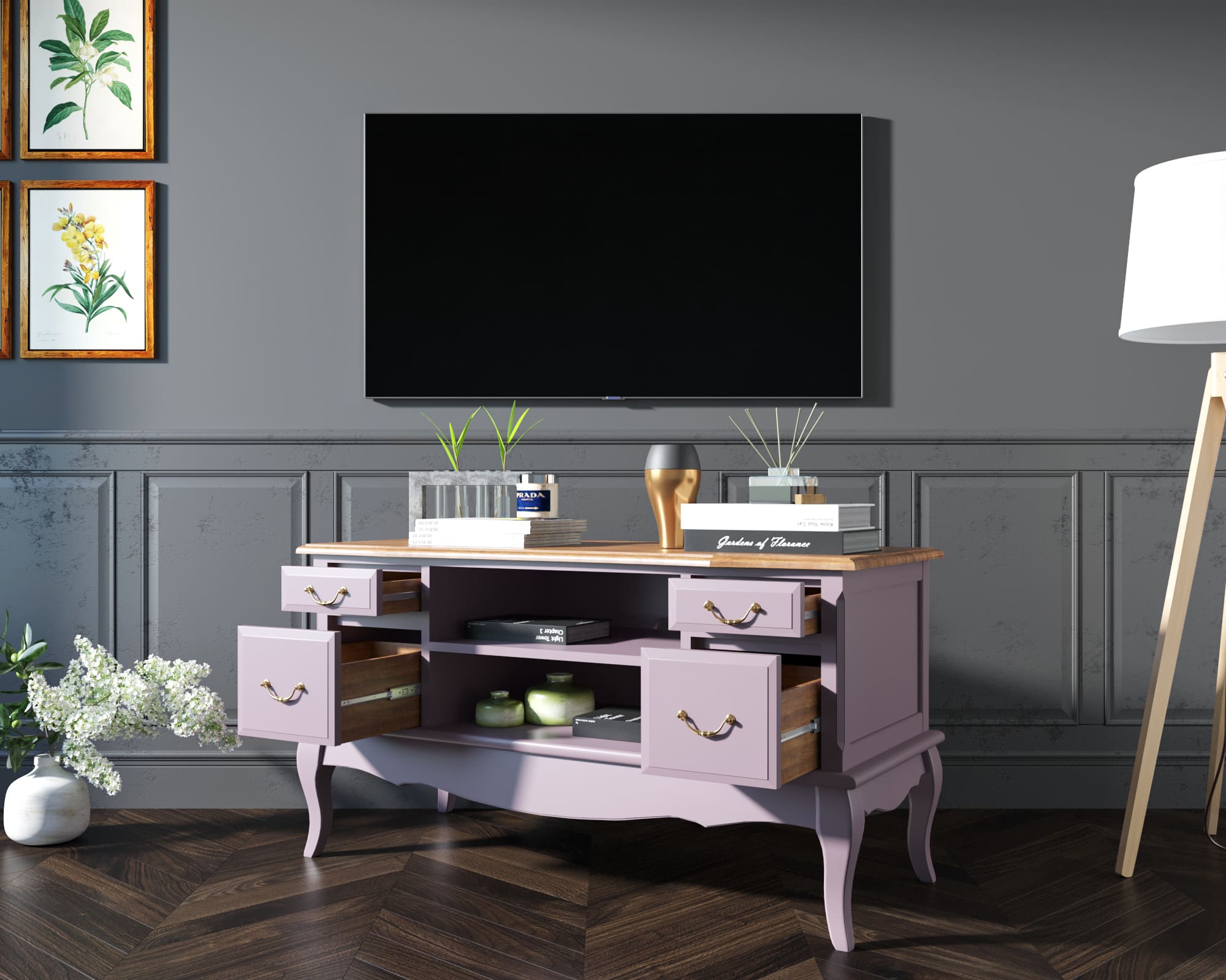 Комод под TV "Leontina Lavanda" арт ST9328L Этажерка Комод под TV "Leontina Lavanda" арт ST9328L Этажерка