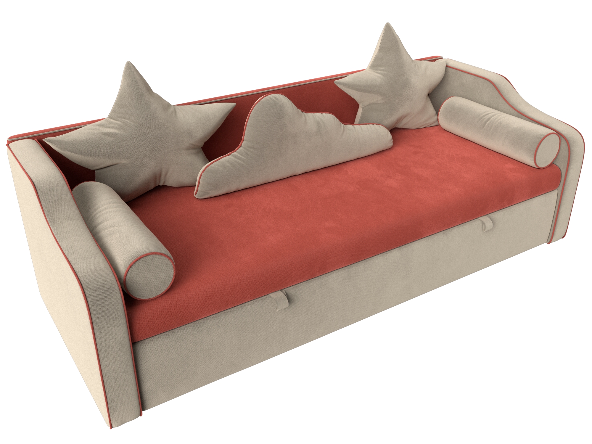 Детский диван-кровать Рико Коралловый\Бежевый