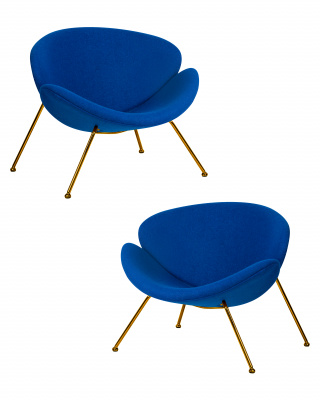 Набор 2 шт Кресло дизайнерское DOBRIN EMILY, синяя ткань AF6, золотое основание