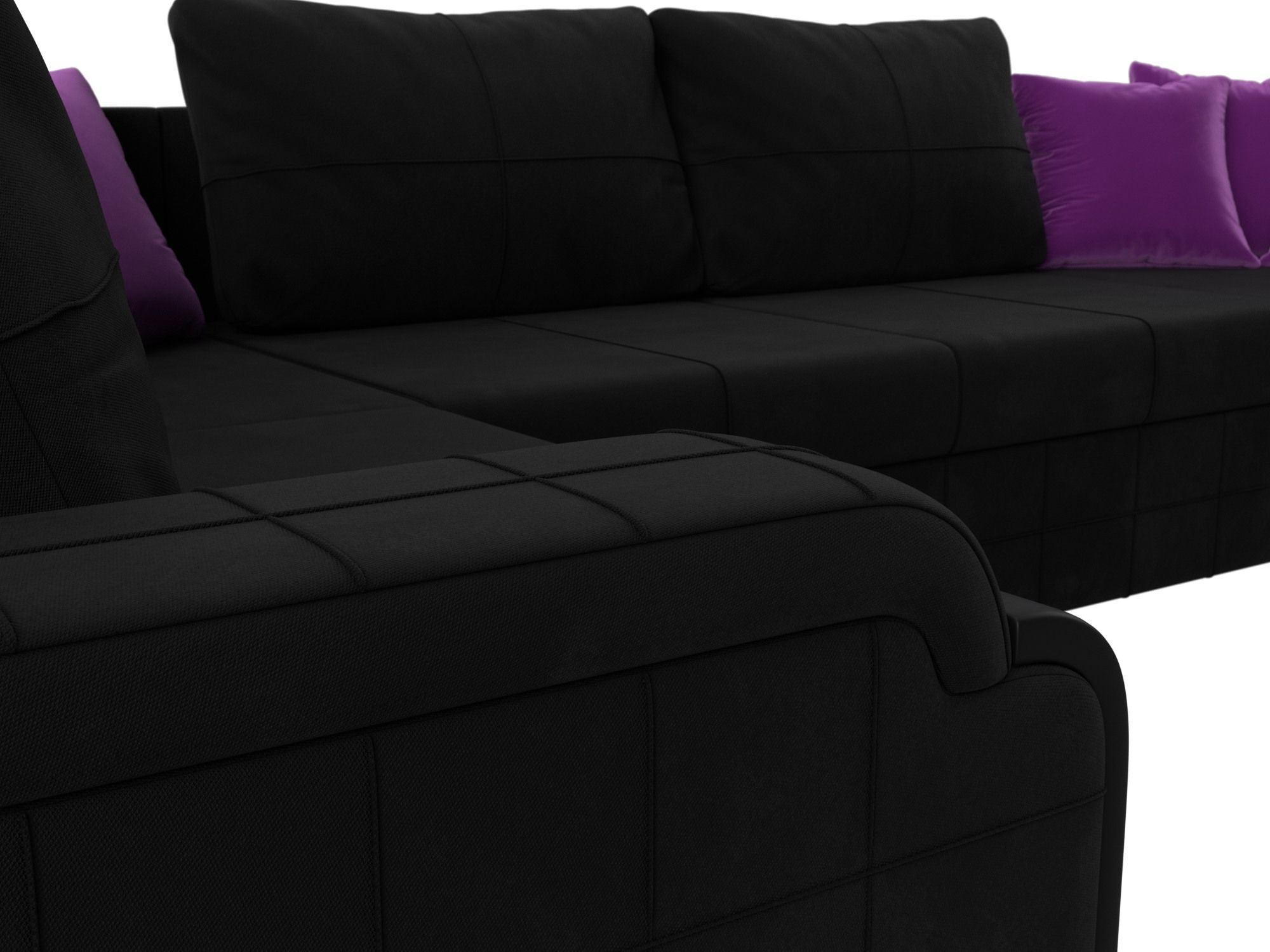 П-образный диван Николь Черный\Черный\Фиолетовый