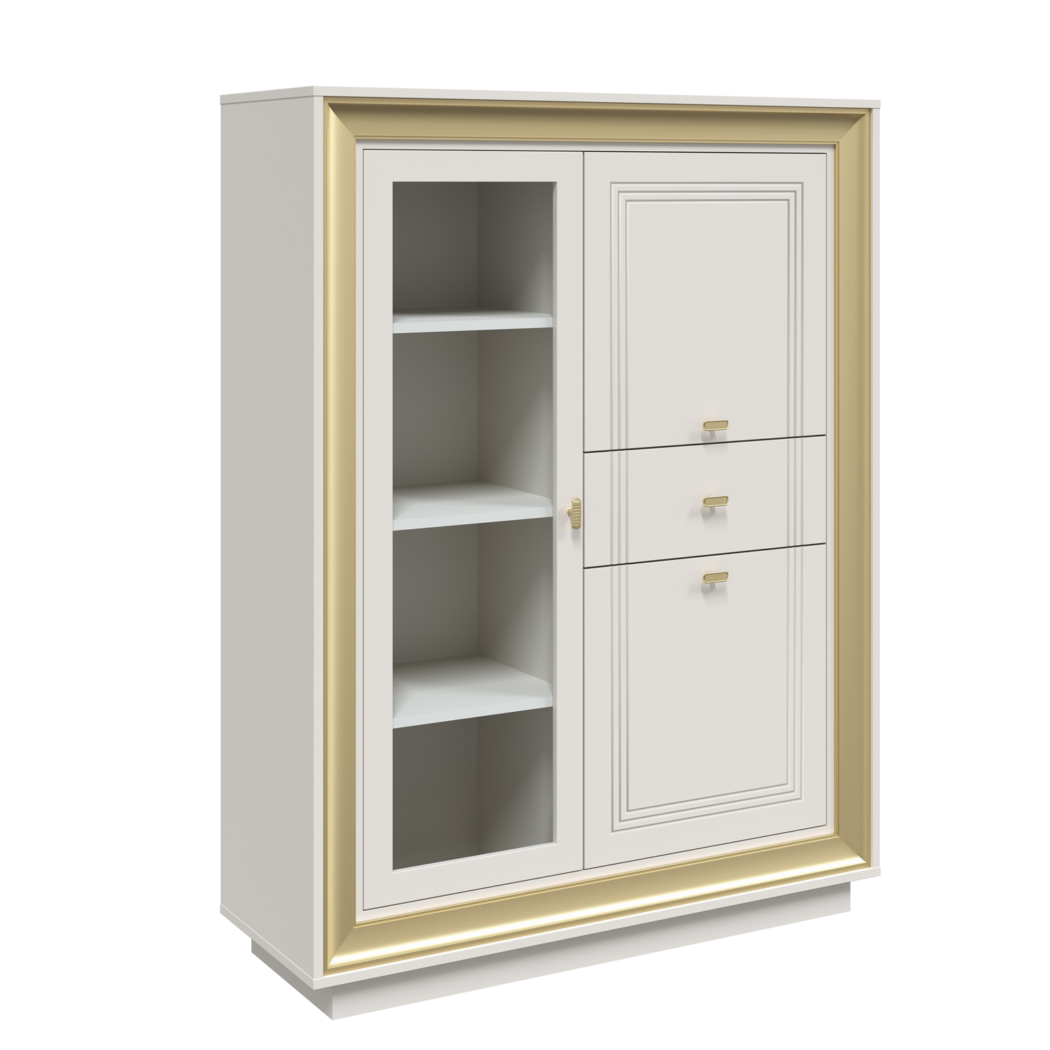 Шкаф низкий 1 стеклодверь (зефир, миндаль и золото) «Прато» Кураж