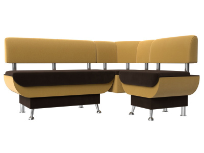 Кухонный угловой диван Альфа правый угол Коричневый\Желтый