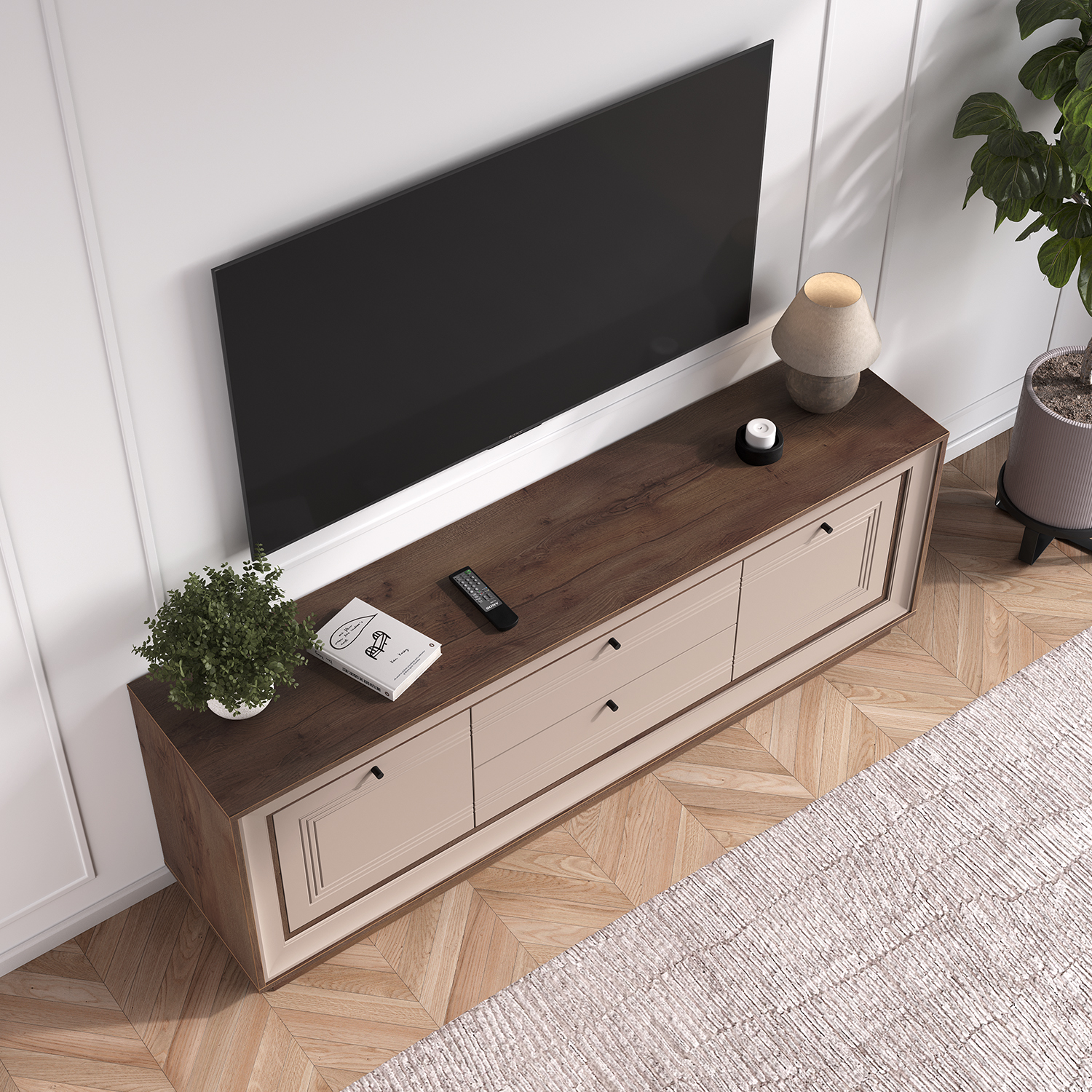 Тумба под ТВ 1800 (таксония шоколадная, кофе с молоком) «Прато» Кураж