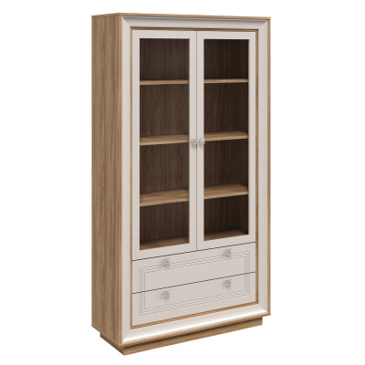 Шкаф-витрина 2-х дверная (вяз швейцарский светлый, газания матовая) «Прато» Кураж