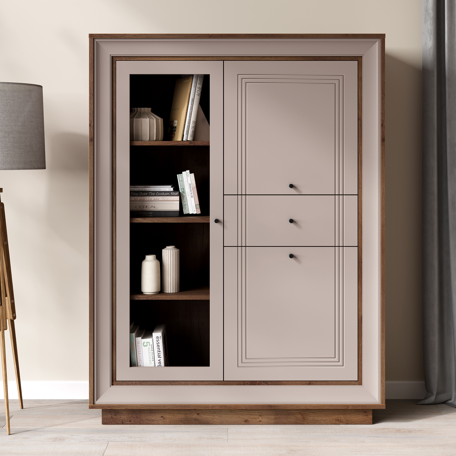 Шкаф низкий 1 стеклодверь (таксония шоколадная, кофе с молоком) «Прато» Кураж