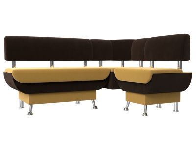 Кухонный угловой диван Альфа правый угол Желтый\коричневый