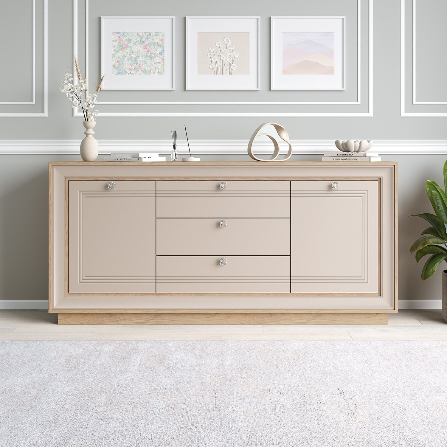 Комодино 1800 (вяз швейцарский светлый, газания матовая) «Прато» Кураж