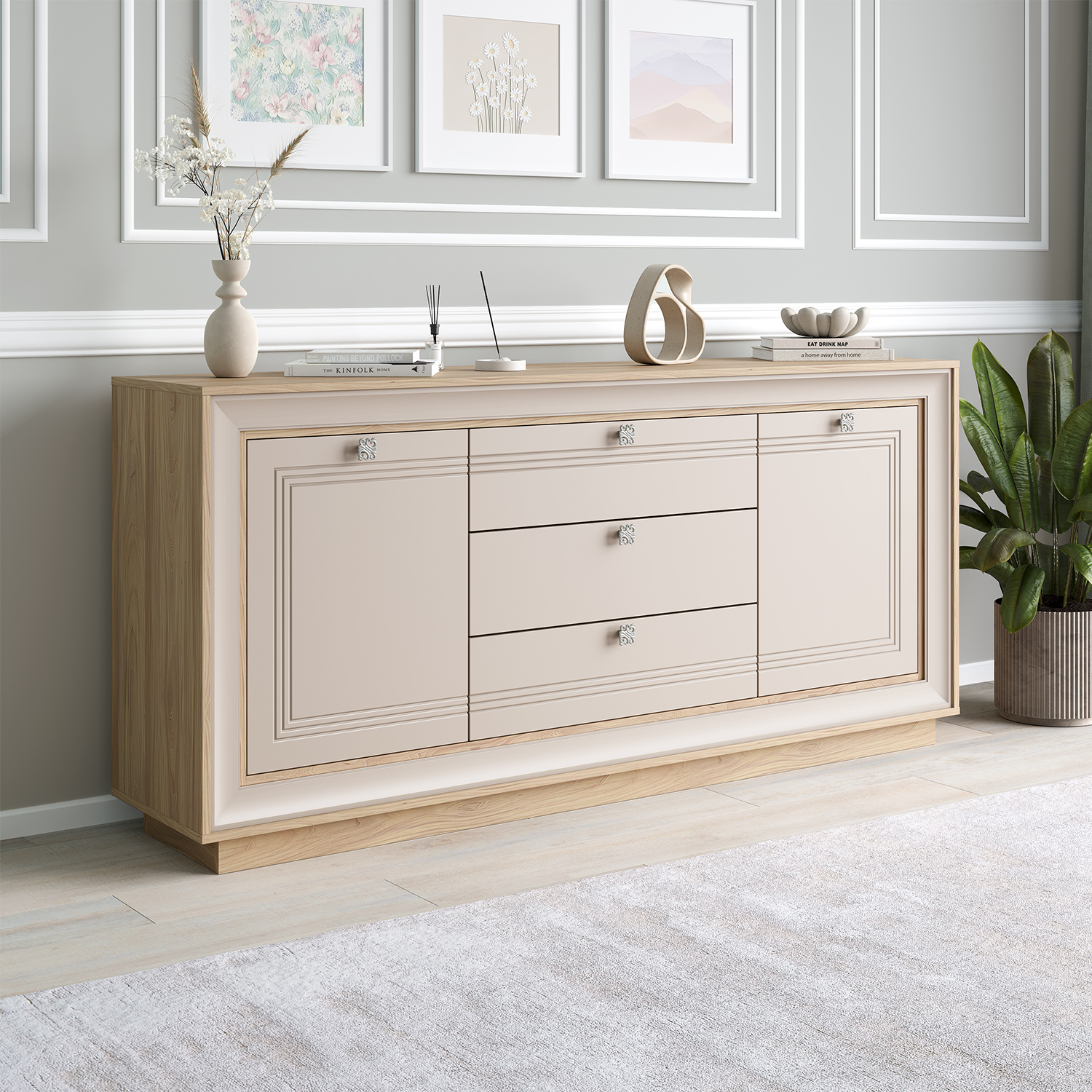 Комодино 1800 (вяз швейцарский светлый, газания матовая) «Прато» Кураж