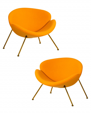 Набор 2 шт Кресло дизайнерское DOBRIN EMILY, желтая ткань AF13, золотое основание