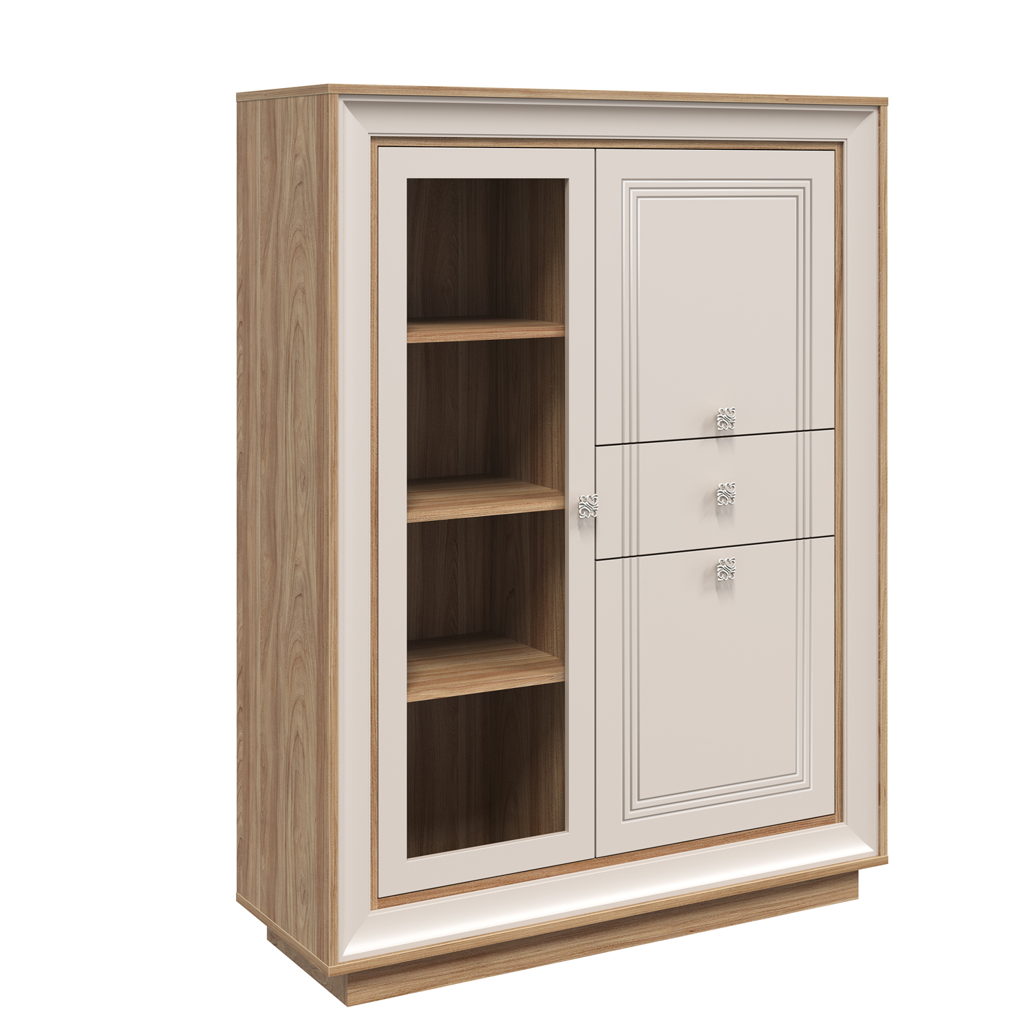 Шкаф низкий 1 стеклодверь (вяз швейцарский светлый, газания матовая) «Прато» Кураж