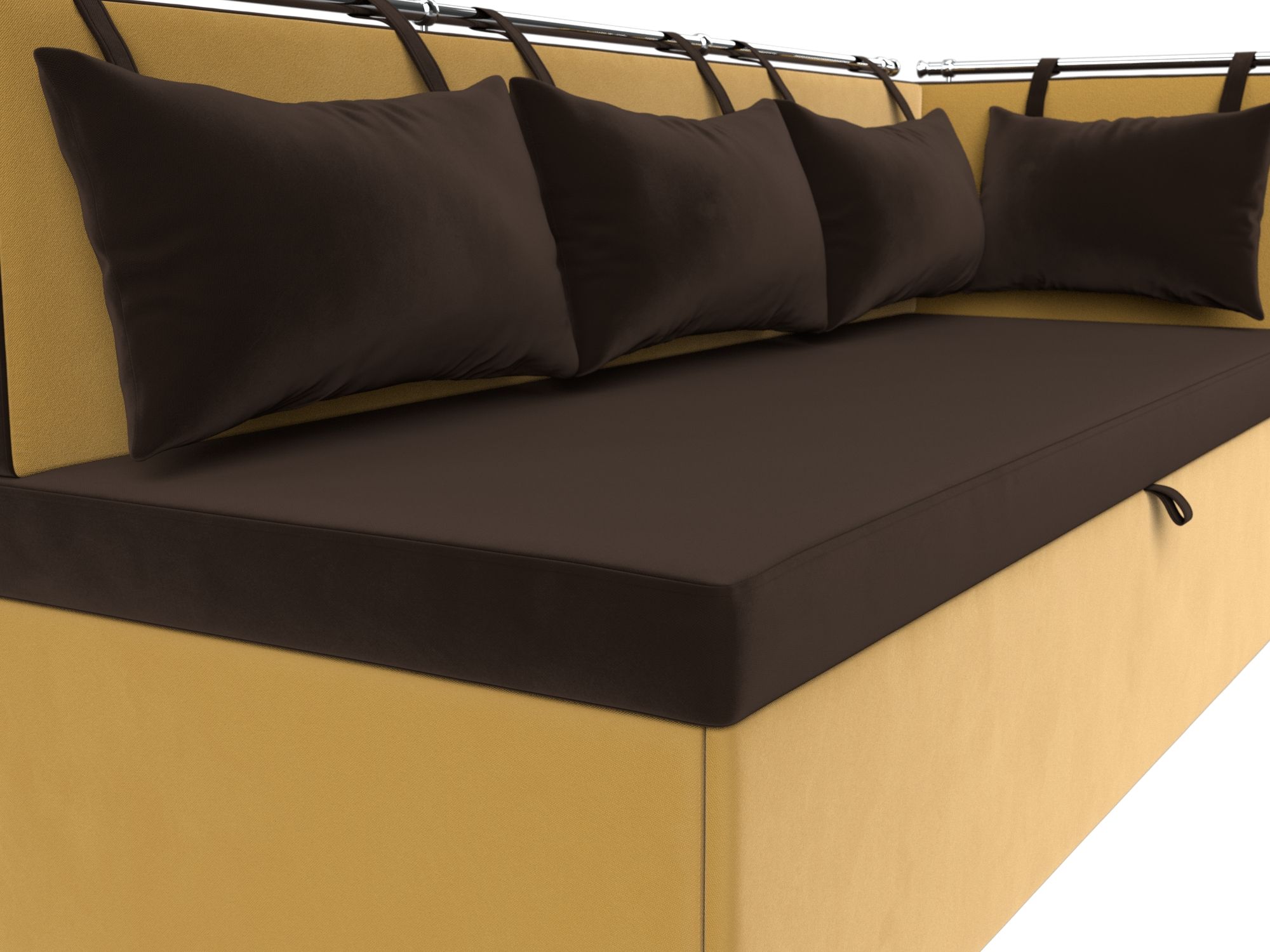 Кухонный диван Метро с углом справа Коричневый\Желтый