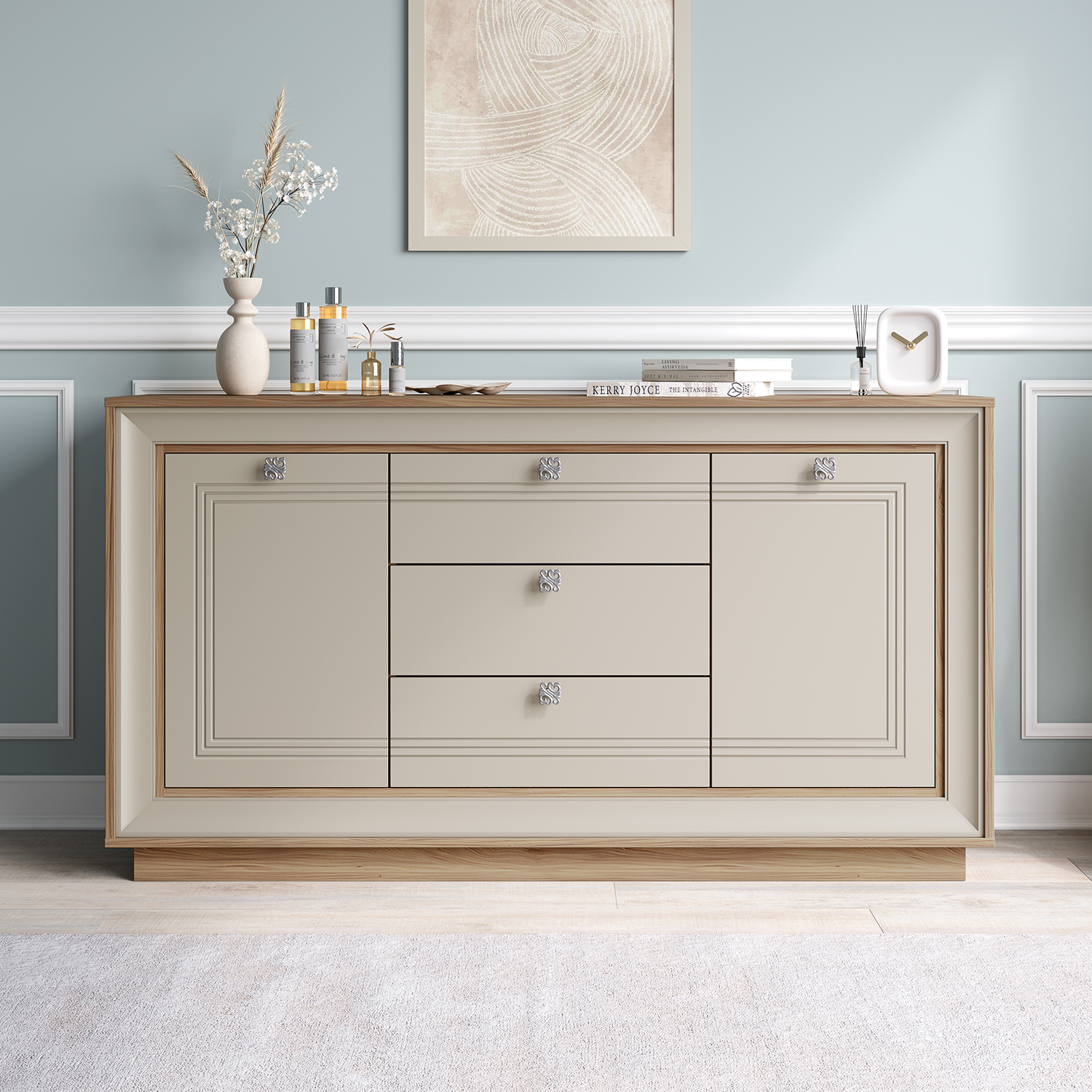 Комодино 1536 (вяз швейцарский светлый, газания матовая) «Прато» Кураж