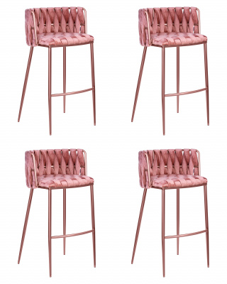 Набор 4 шт Стул барный DOBRIN EMMA ROSE GOLD, розовый велюр (VF-10)