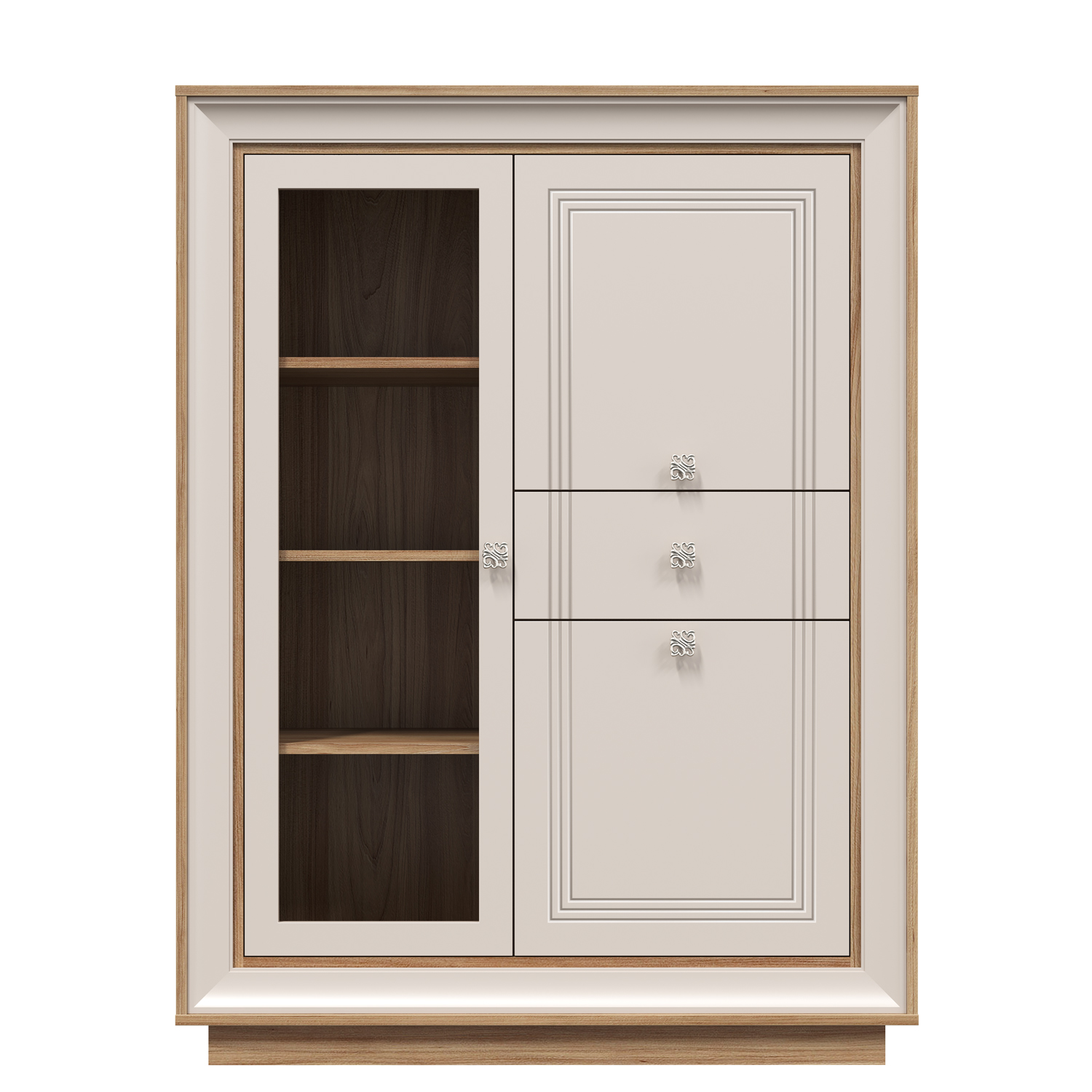 Шкаф низкий 1 стеклодверь (вяз швейцарский светлый, газания матовая) «Прато» Кураж