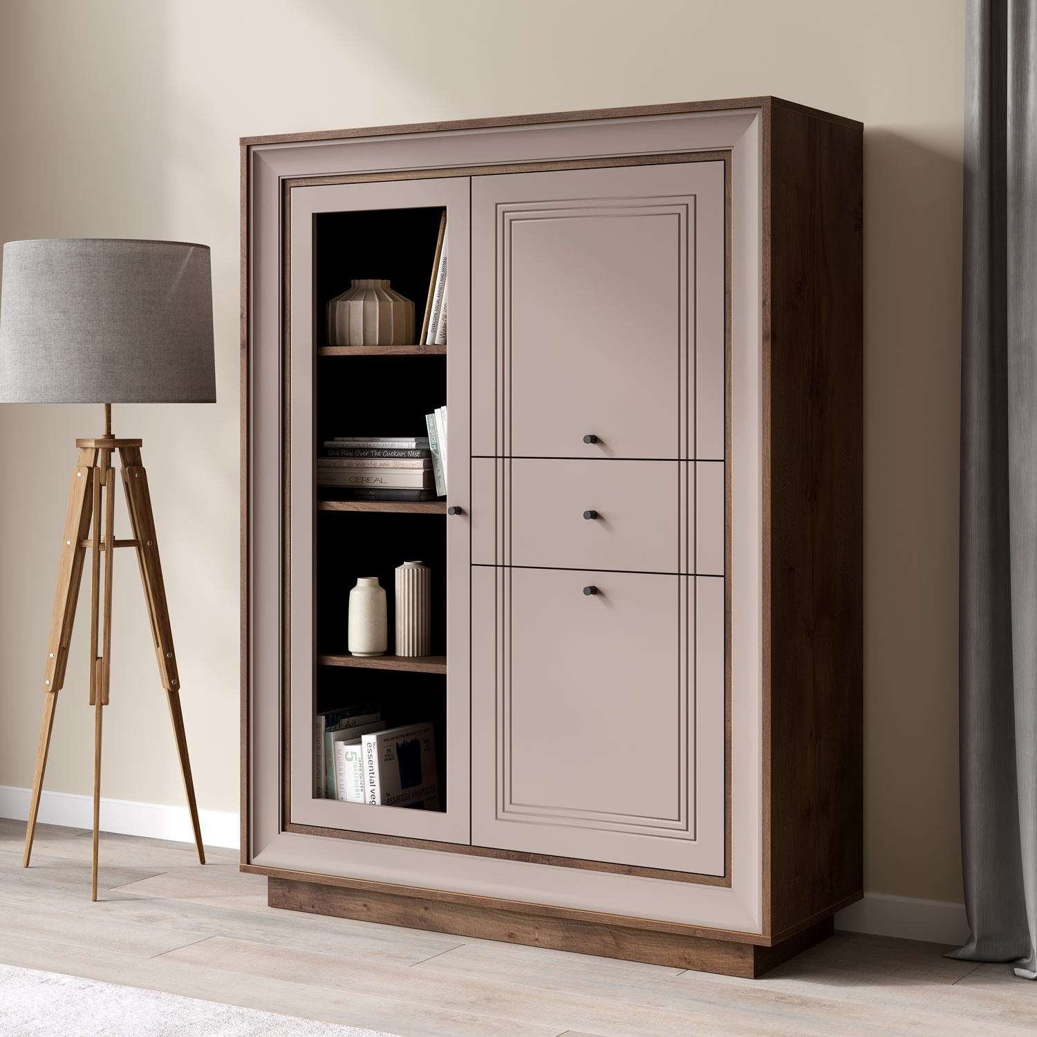 Шкаф низкий 1 стеклодверь (таксония шоколадная, кофе с молоком) «Прато» Кураж