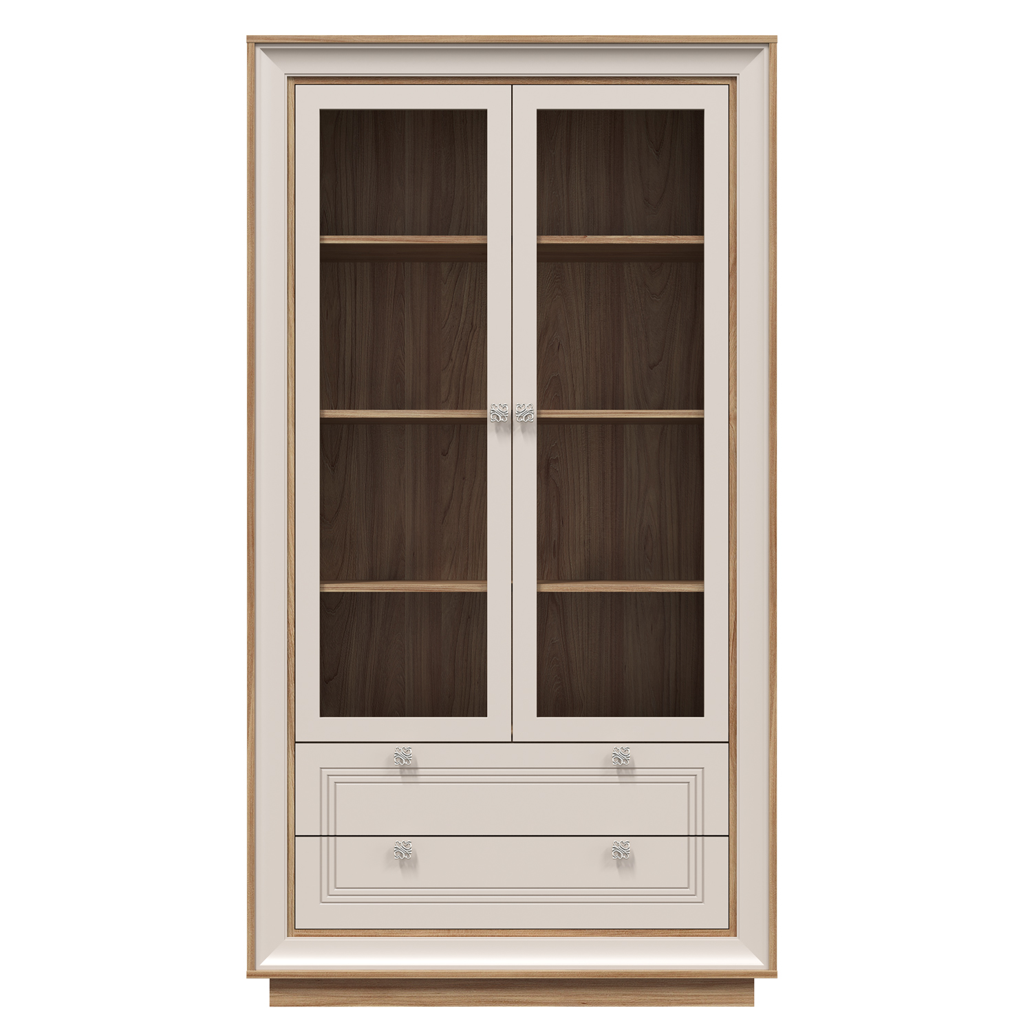 Шкаф-витрина 2-х дверная (вяз швейцарский светлый, газания матовая) «Прато» Кураж