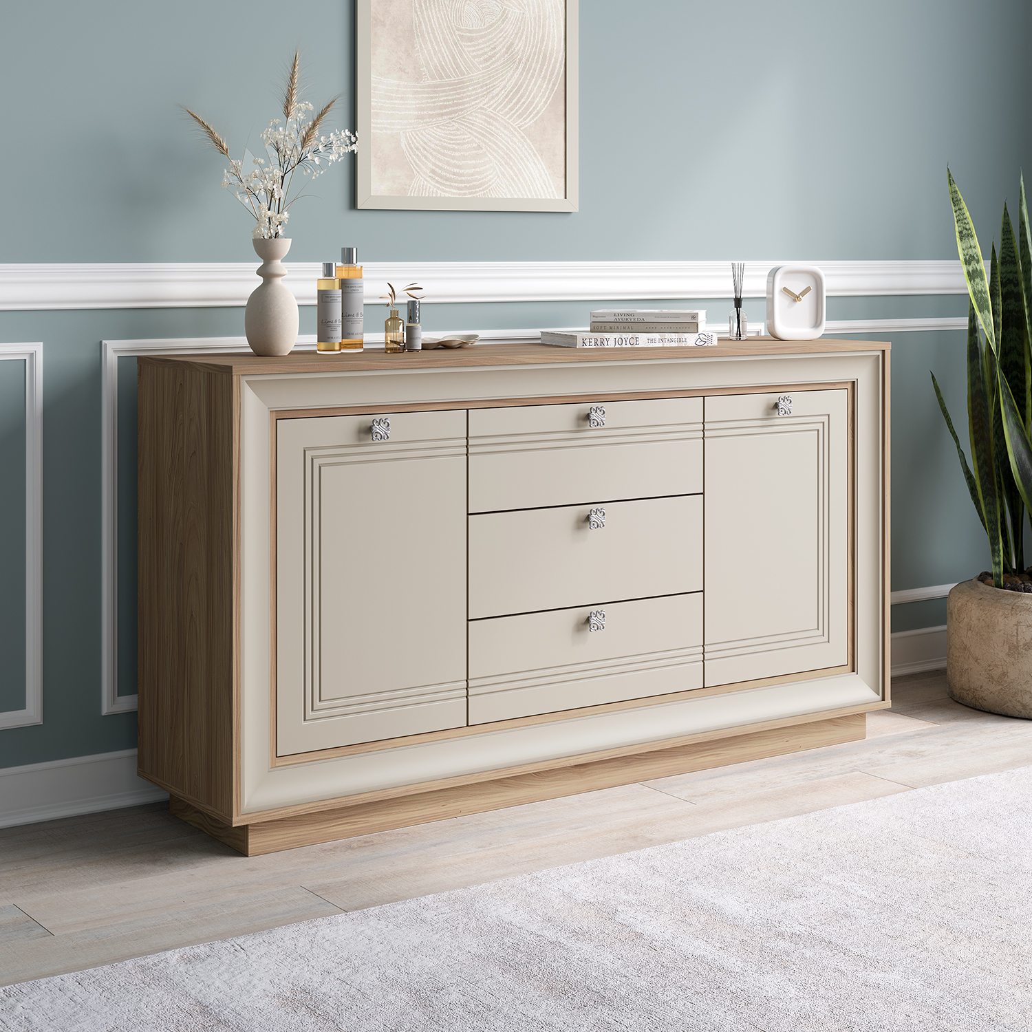 Комодино 1536 (вяз швейцарский светлый, газания матовая) «Прато» Кураж