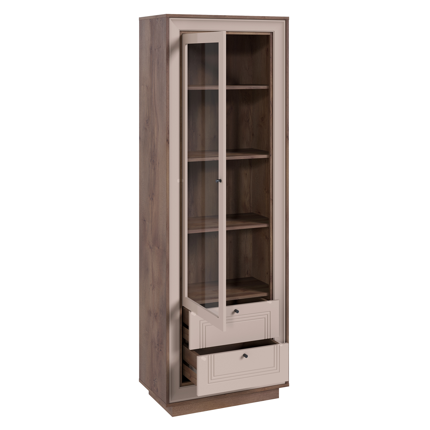 Шкаф-витрина (таксония шоколадная, кофе с молоком) «Прато» Кураж