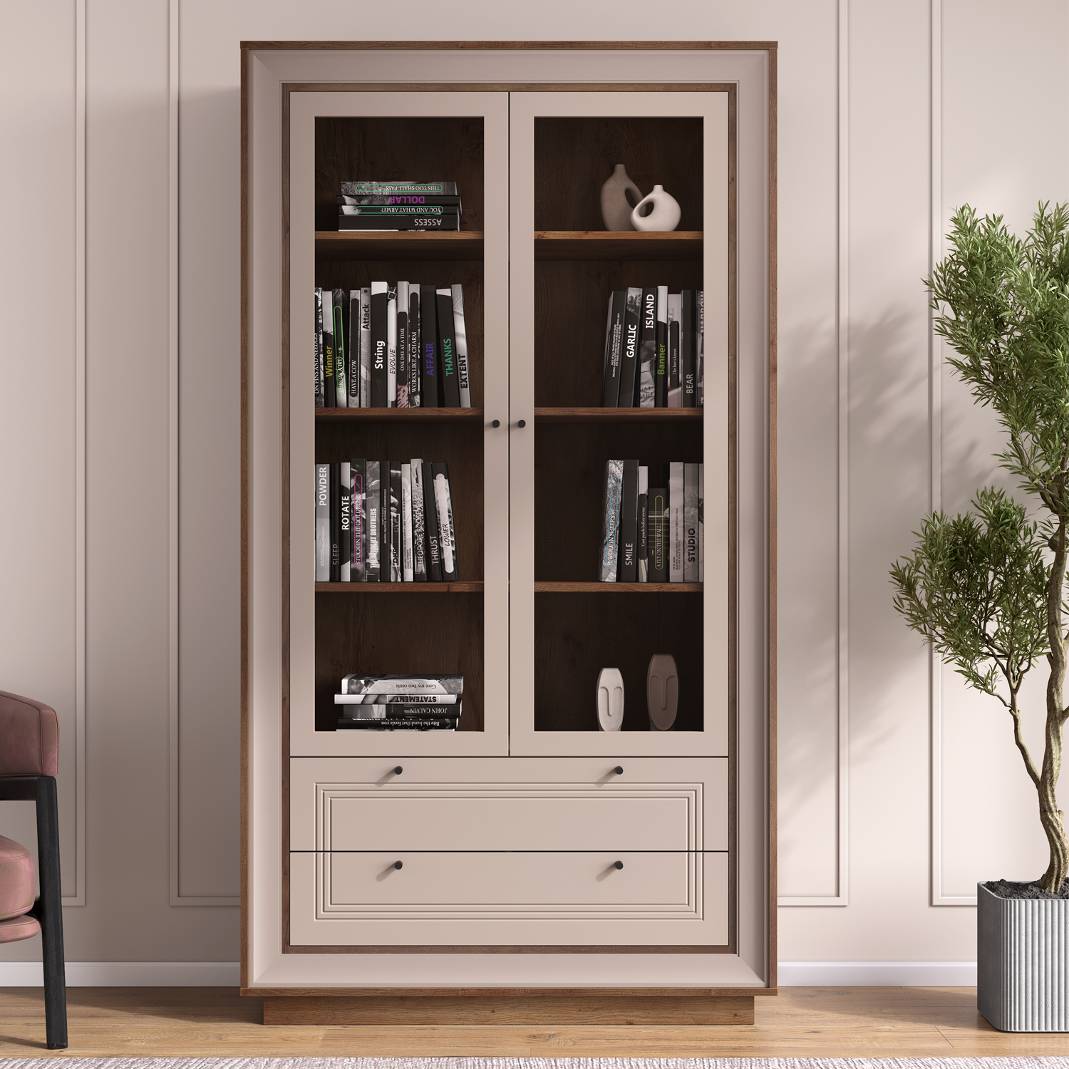 Шкаф-витрина 2-х дверная (таксония шоколадная, кофе с молоком) «Прато» Кураж