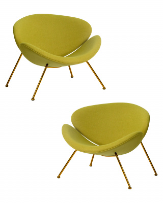 Набор 2 шт Кресло дизайнерское DOBRIN EMILY, светло-зеленая ткань AF3, золотое основание