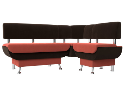 Кухонный угловой диван Альфа правый угол Коралловый\Коричневый
