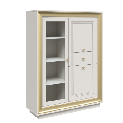 Шкаф низкий 1 стеклодверь (зефир, миндаль и золото) «Прато» Кураж