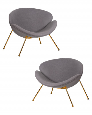 Набор 2 шт Кресло дизайнерское DOBRIN EMILY, серая ткань AF7, золотое основание