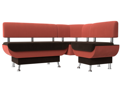 Кухонный угловой диван Альфа правый угол Коричневый\Коралловый