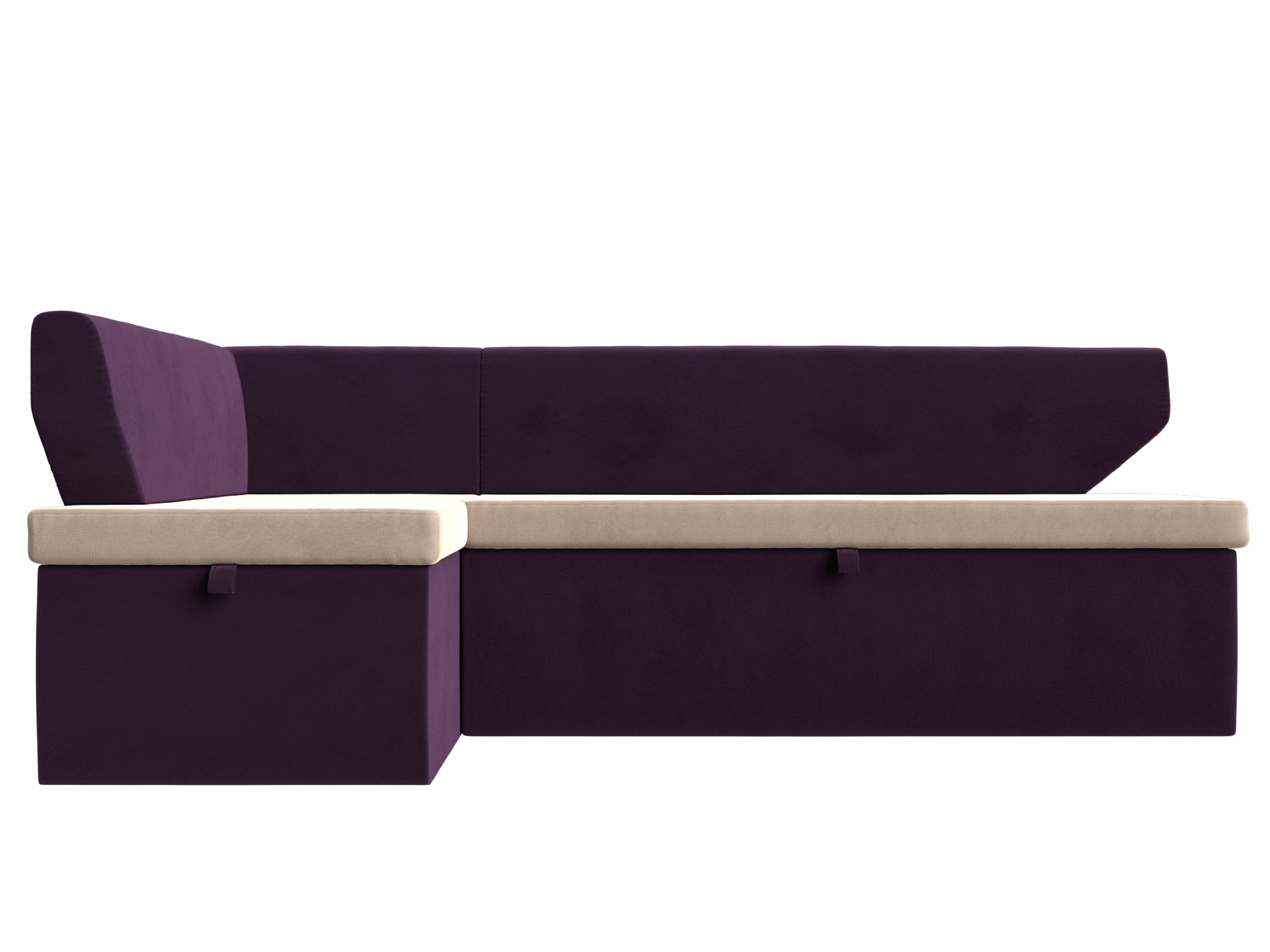 Кухонный угловой диван Омура левый угол Бежевый\Фиолетовый