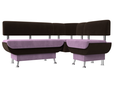 Кухонный угловой диван Альфа правый угол Сиреневый\Коричневый