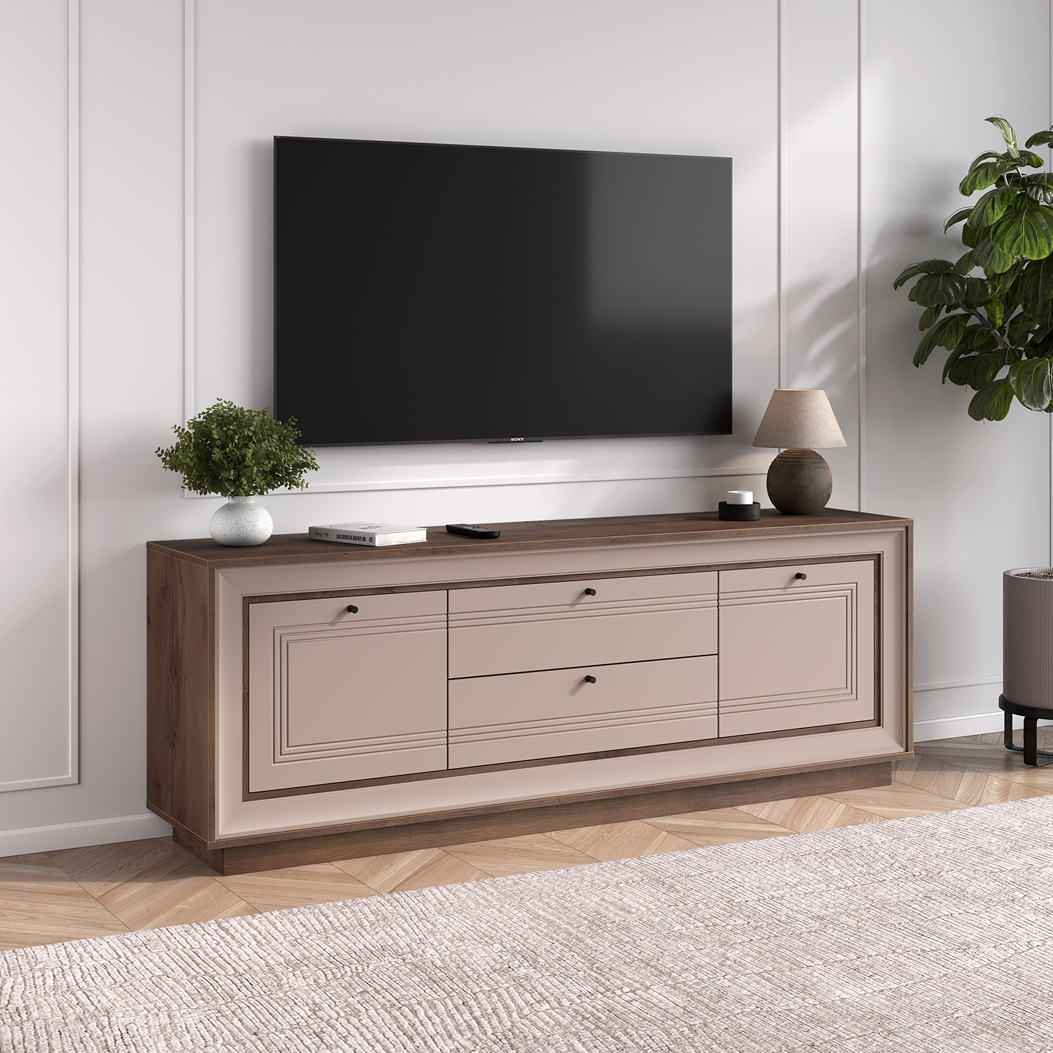 Тумба под ТВ 1800 (таксония шоколадная, кофе с молоком) «Прато» Кураж