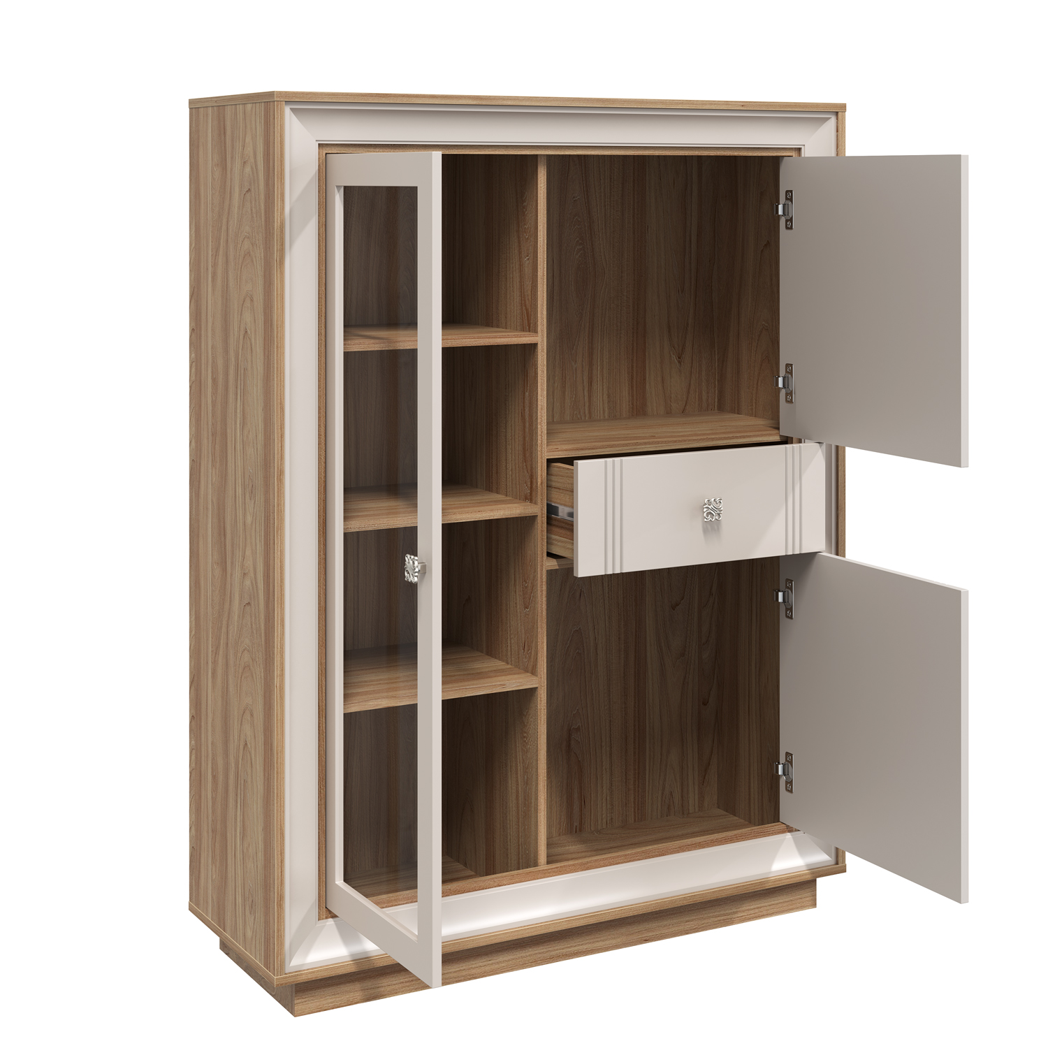 Шкаф низкий 1 стеклодверь (вяз швейцарский светлый, газания матовая) «Прато» Кураж