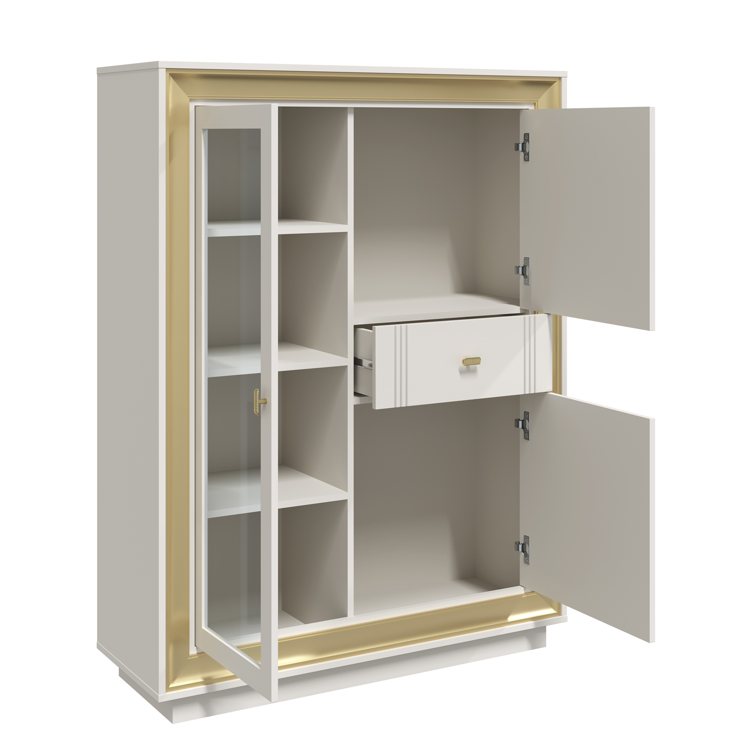 Шкаф низкий 1 стеклодверь (зефир, миндаль и золото) «Прато» Кураж