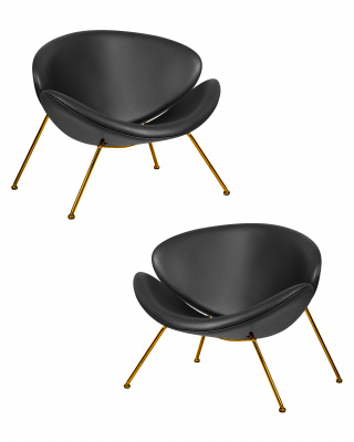 Набор 2 шт Кресло дизайнерское DOBRIN EMILY, черный винил YP16, золотое основания