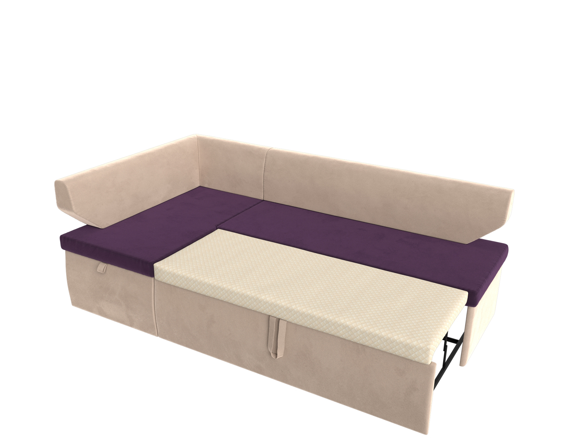 Кухонный угловой диван Омура левый угол Фиолетовый\Бежевый