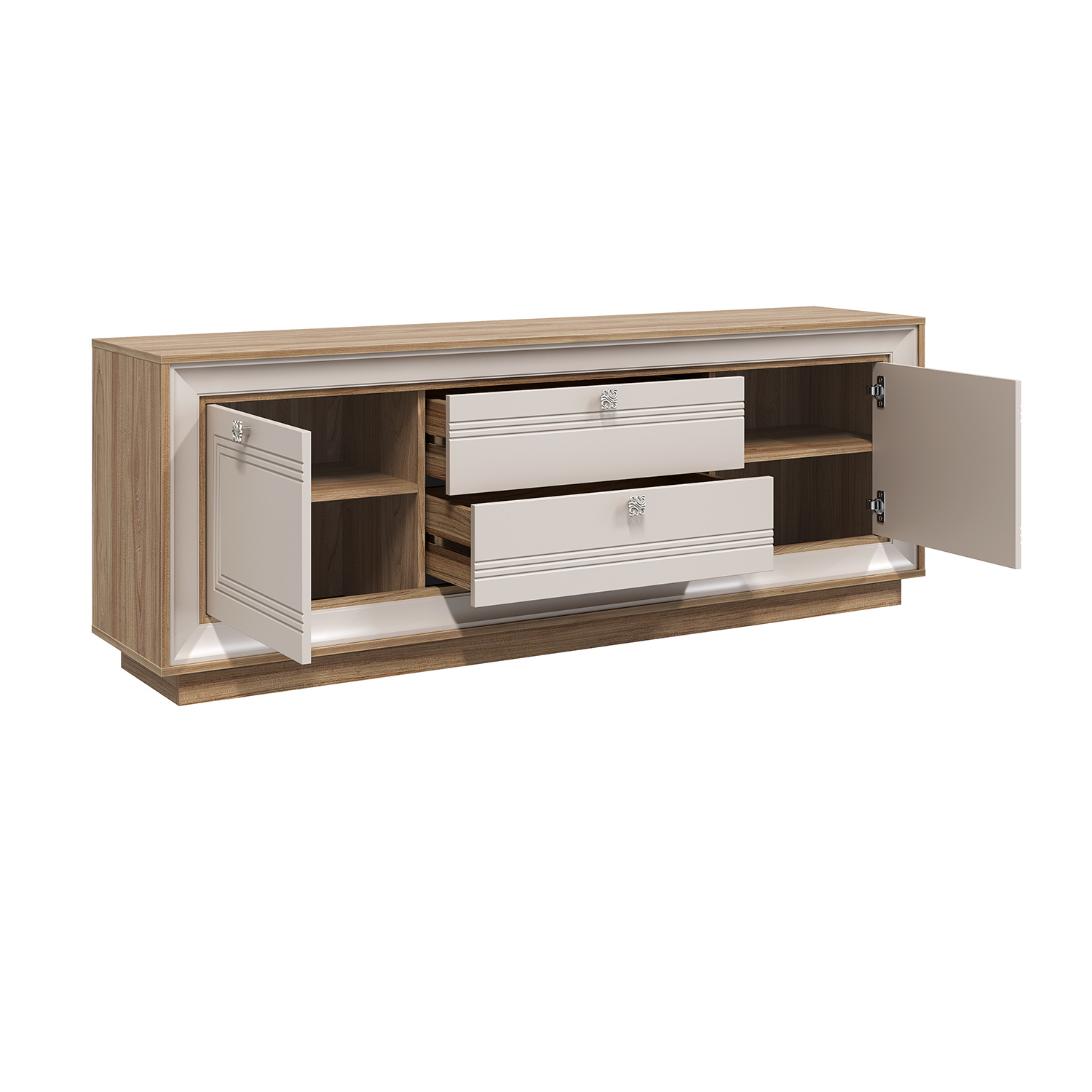 Тумба под ТВ 1800 (вяз швейцарский светлый, газания матовая) «Прато» Кураж