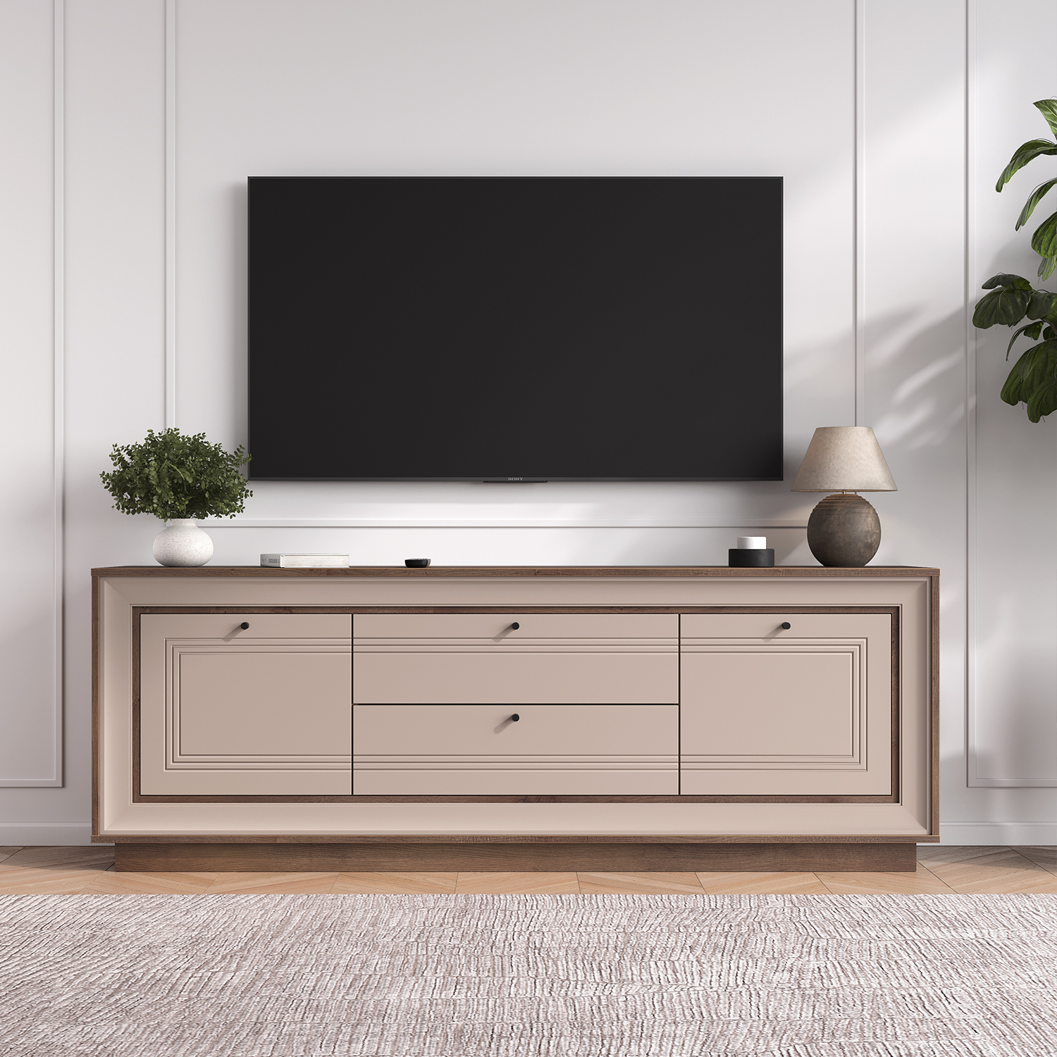 Тумба под ТВ 1800 (таксония шоколадная, кофе с молоком) «Прато» Кураж