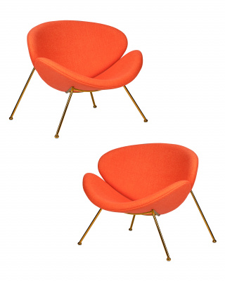Набор 2 шт Кресло дизайнерское DOBRIN EMILY, оранжевая ткань AF, золотое основание