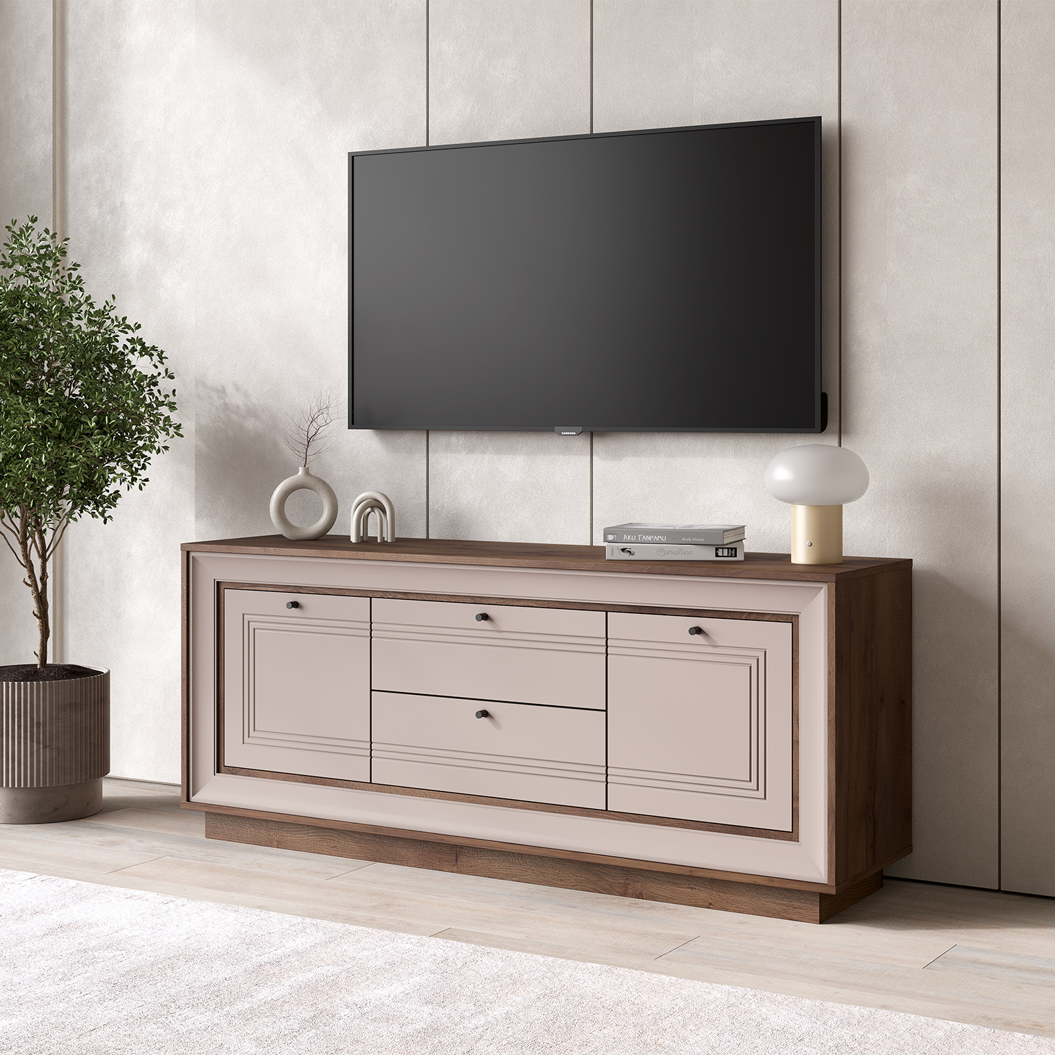 Тумба под ТВ 1536 (таксония шоколадная, кофе с молоком) «Прато» Кураж