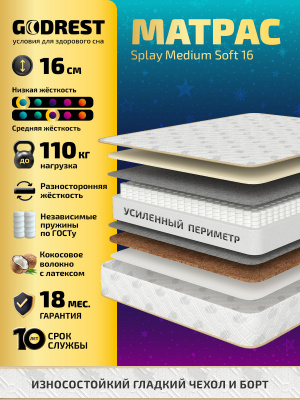 Матрас GODREST Splay Medium Soft 16
