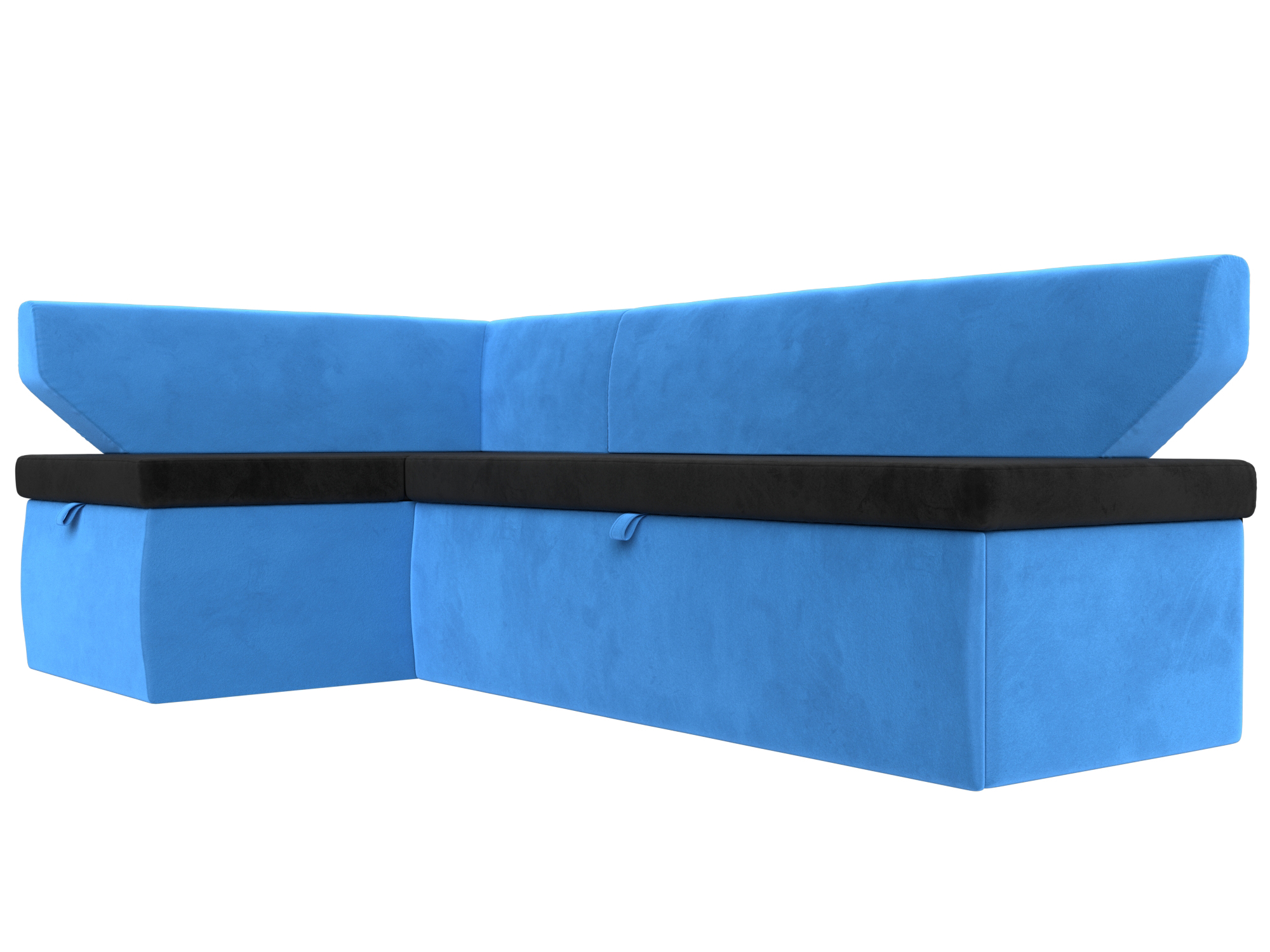 Кухонный угловой диван Омура левый угол Черный\Голубой